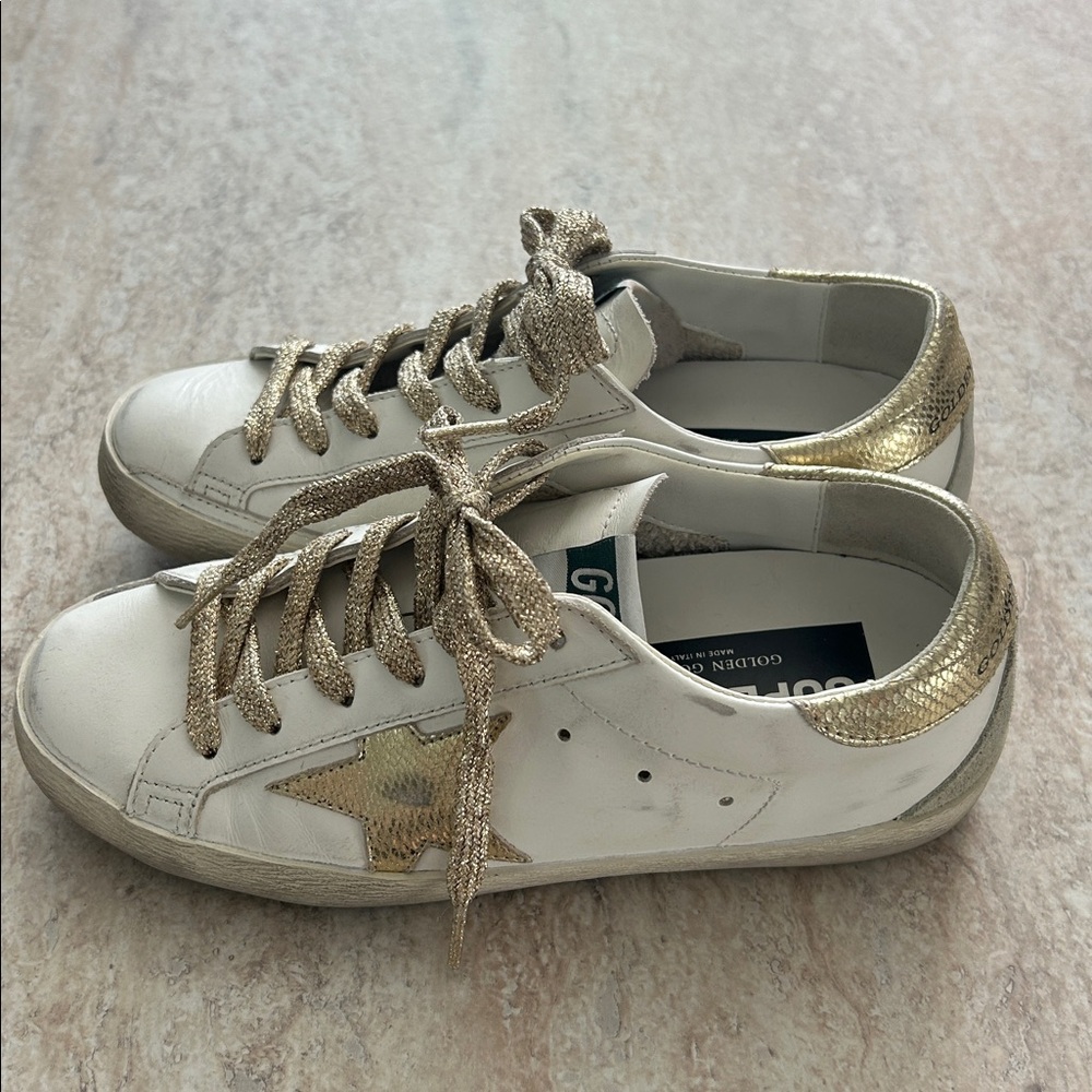 Golden Goose White Sneakers with Gold Accents size 35